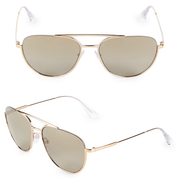 Prada Accessories - PRADA 56MM Oval Aviator Sunglasses Pale Gold NEW